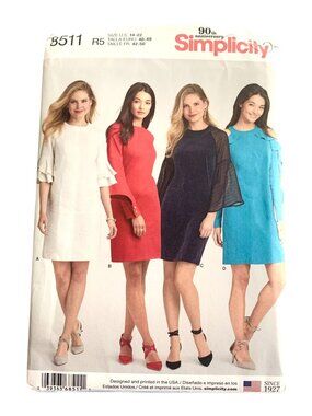 Simplicity 8511 Pattern Misses Shift Dress Raglan Sleeves Uncut Size 14 16 18 20